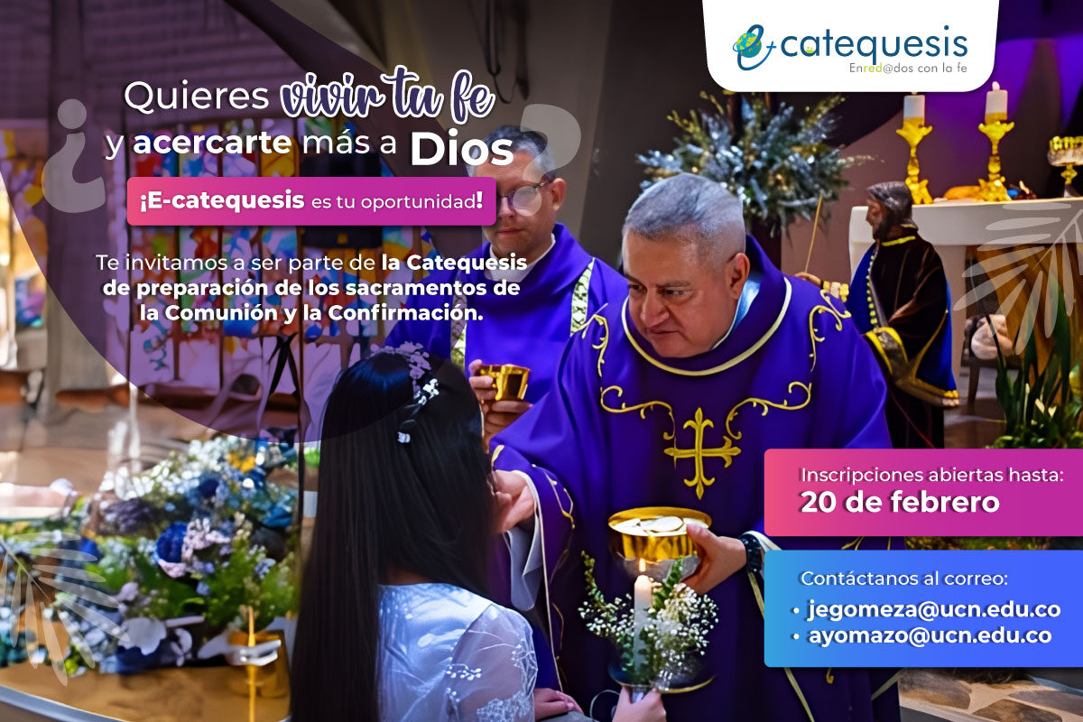 Pieza gráfica de E-catequesis con la información de la actividad.